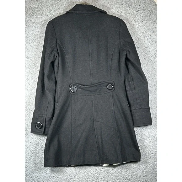 Anthropologie Tulle Peacoat Black Wool Longline M Polka Dot Lining Button Pocket - Picture 3 of 8